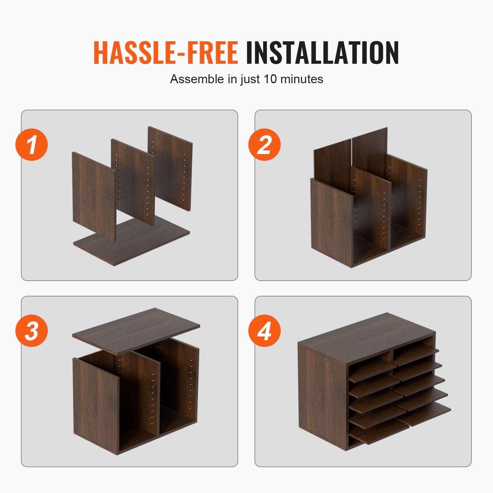 Wood Literature Organizer Adjustable File Sorter 12 Compartments Brown V952-MZWJZLFPJBH12X5B4V0