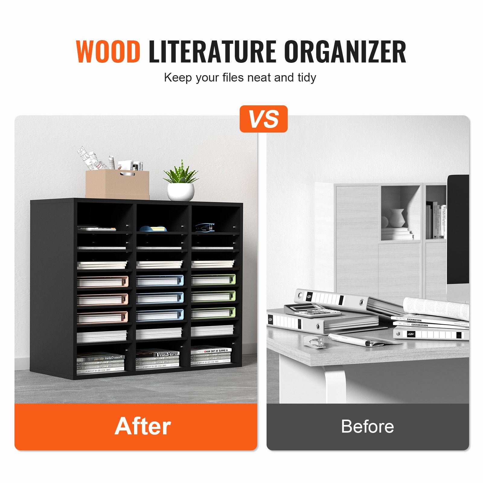 Wood Literature Organizer Adjustable File Sorter 24 Compartments Black V952-MZWJZLFPJBH243C54V0