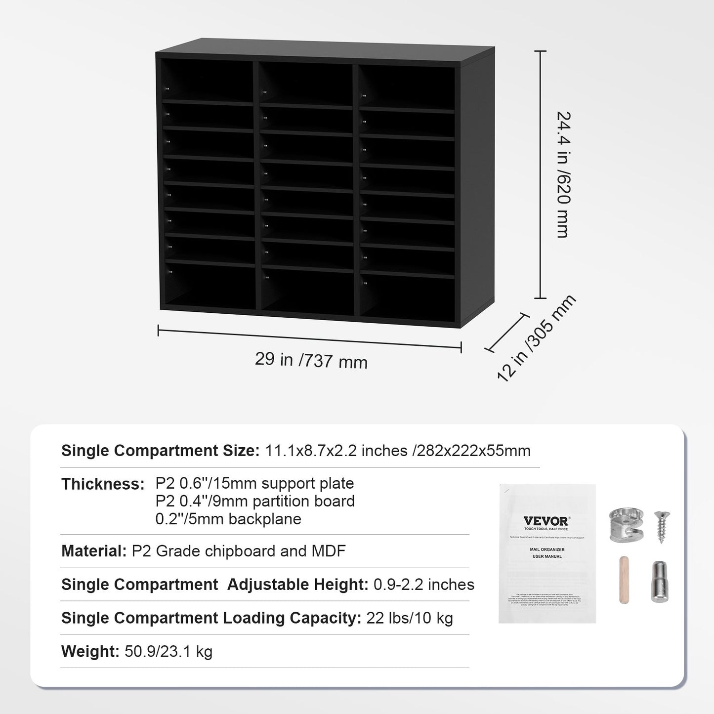 Wood Literature Organizer Adjustable File Sorter 24 Compartments Black V952-MZWJZLFPJBH243C54V0