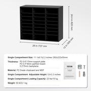 Wood Literature Organizer Adjustable File Sorter 24 Compartments Black V952-MZWJZLFPJBH243C54V0