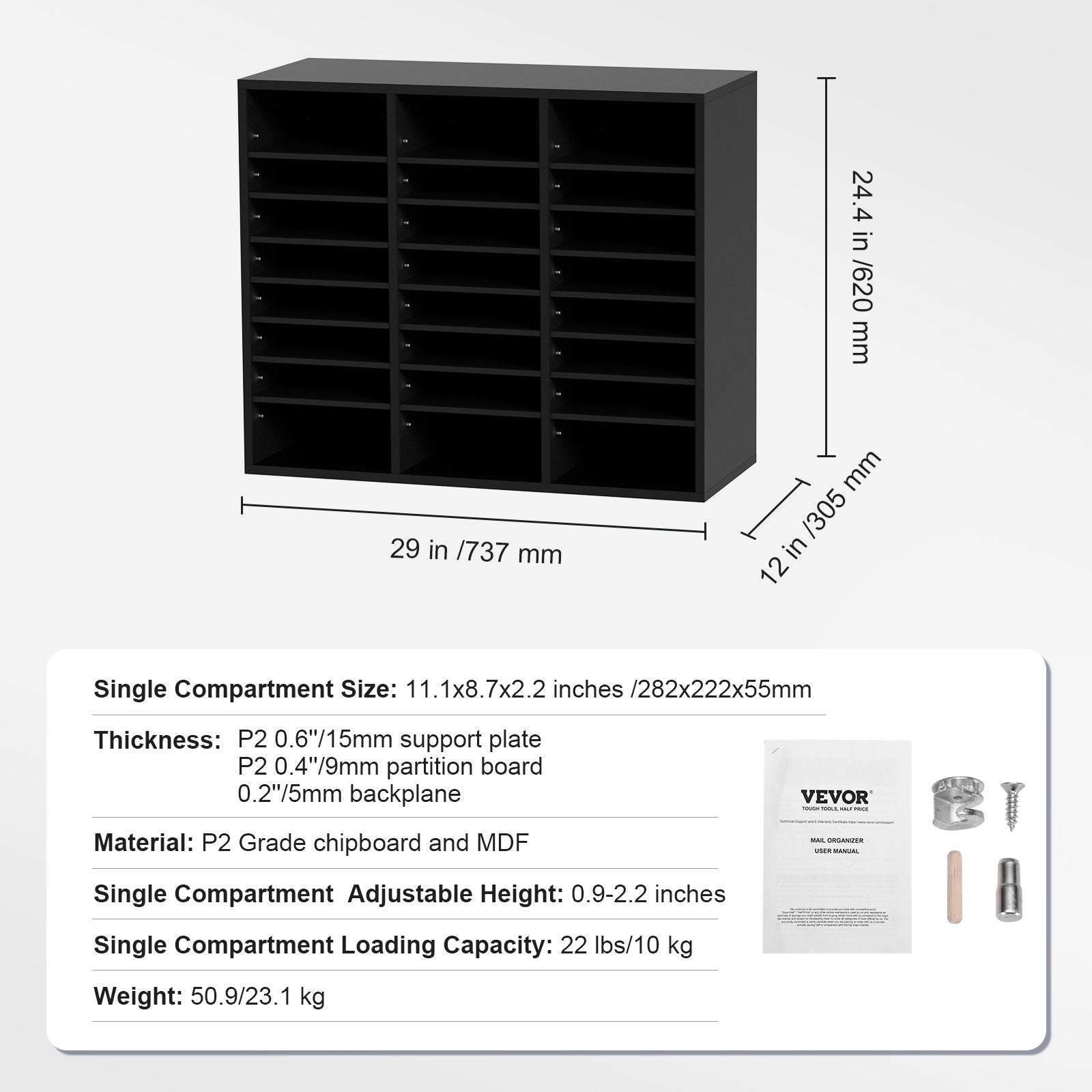 Wood Literature Organizer Adjustable File Sorter 24 Compartments Black V952-MZWJZLFPJBH243C54V0