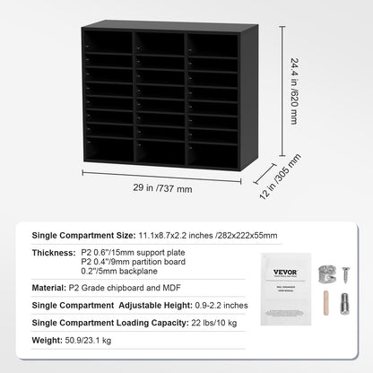 Wood Literature Organizer Adjustable File Sorter 24 Compartments Black V952-MZWJZLFPJBH243C54V0