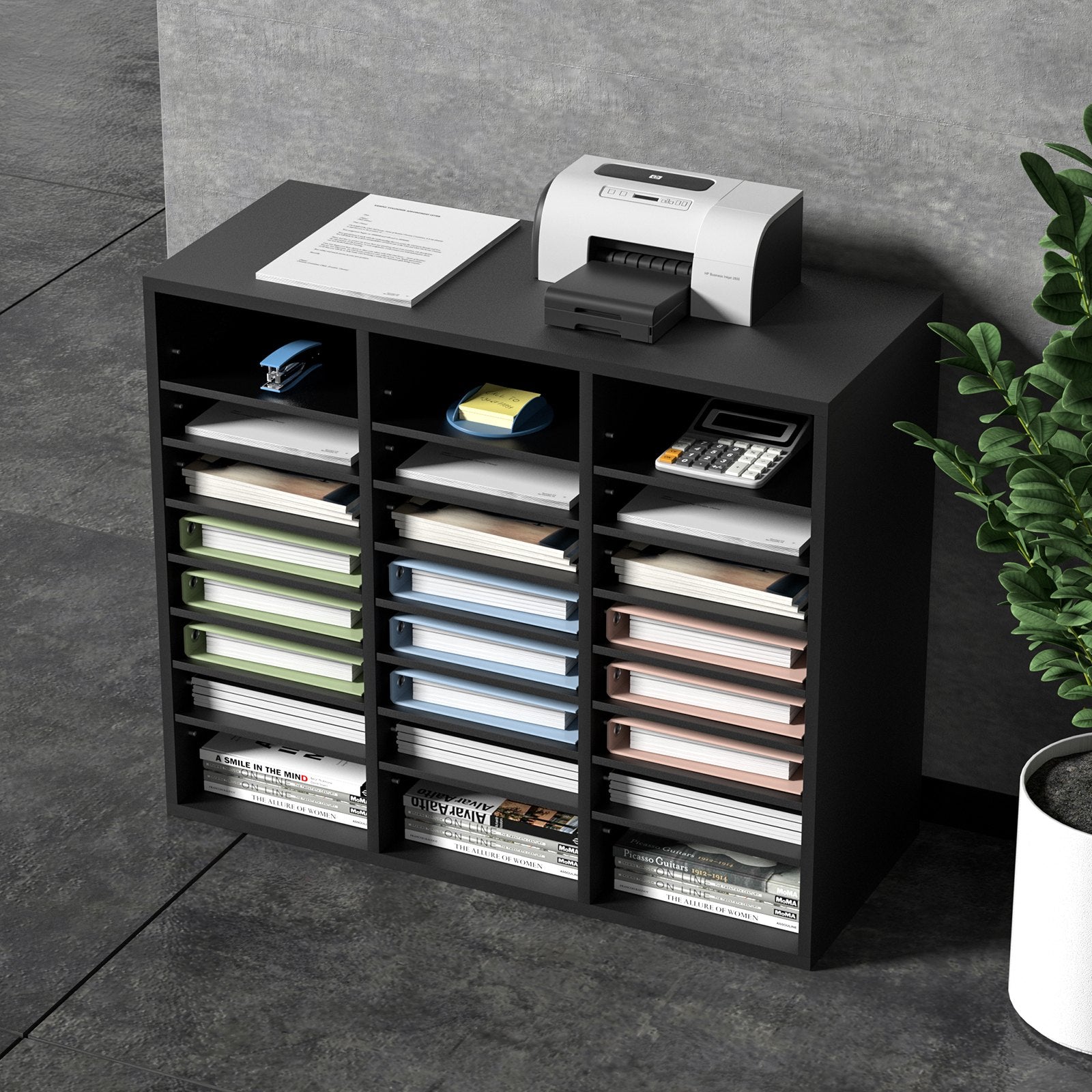 Wood Literature Organizer Adjustable File Sorter 24 Compartments Black V952-MZWJZLFPJBH243C54V0