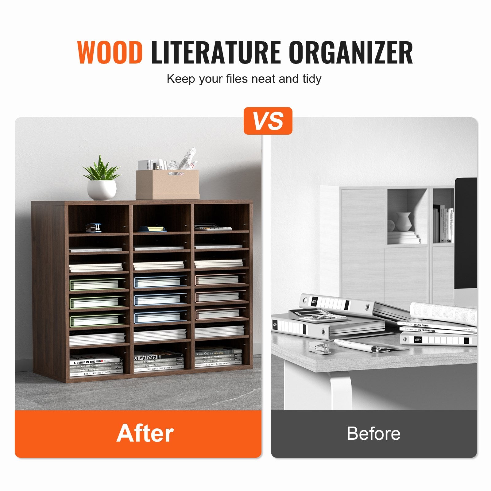 Wood Literature Organizer Adjustable File Sorter 24 Compartments Brown V952-MZWJZLFPJBH24D1RVV0