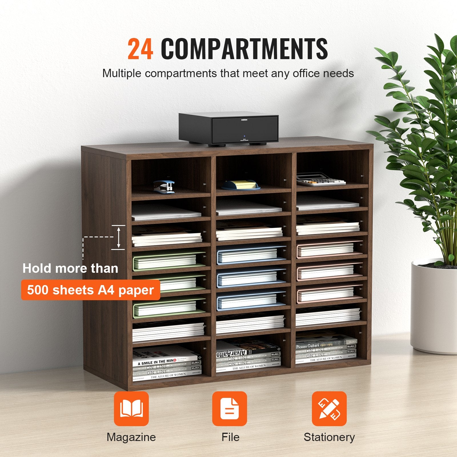 Wood Literature Organizer Adjustable File Sorter 24 Compartments Brown V952-MZWJZLFPJBH24D1RVV0