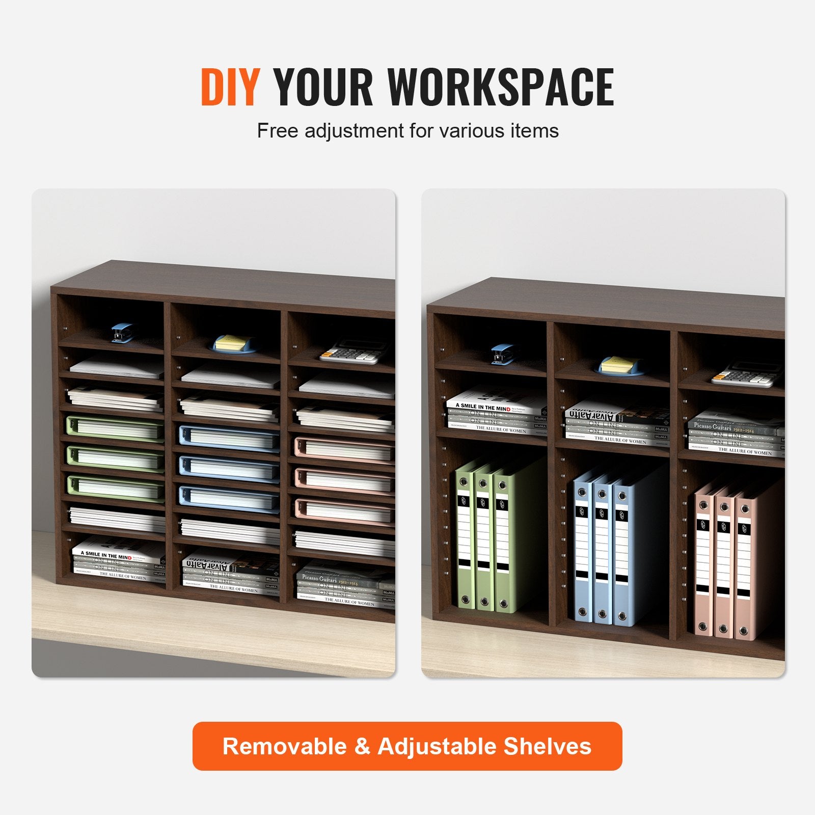 Wood Literature Organizer Adjustable File Sorter 24 Compartments Brown V952-MZWJZLFPJBH24D1RVV0