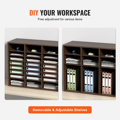 Wood Literature Organizer Adjustable File Sorter 24 Compartments Brown V952-MZWJZLFPJBH24D1RVV0