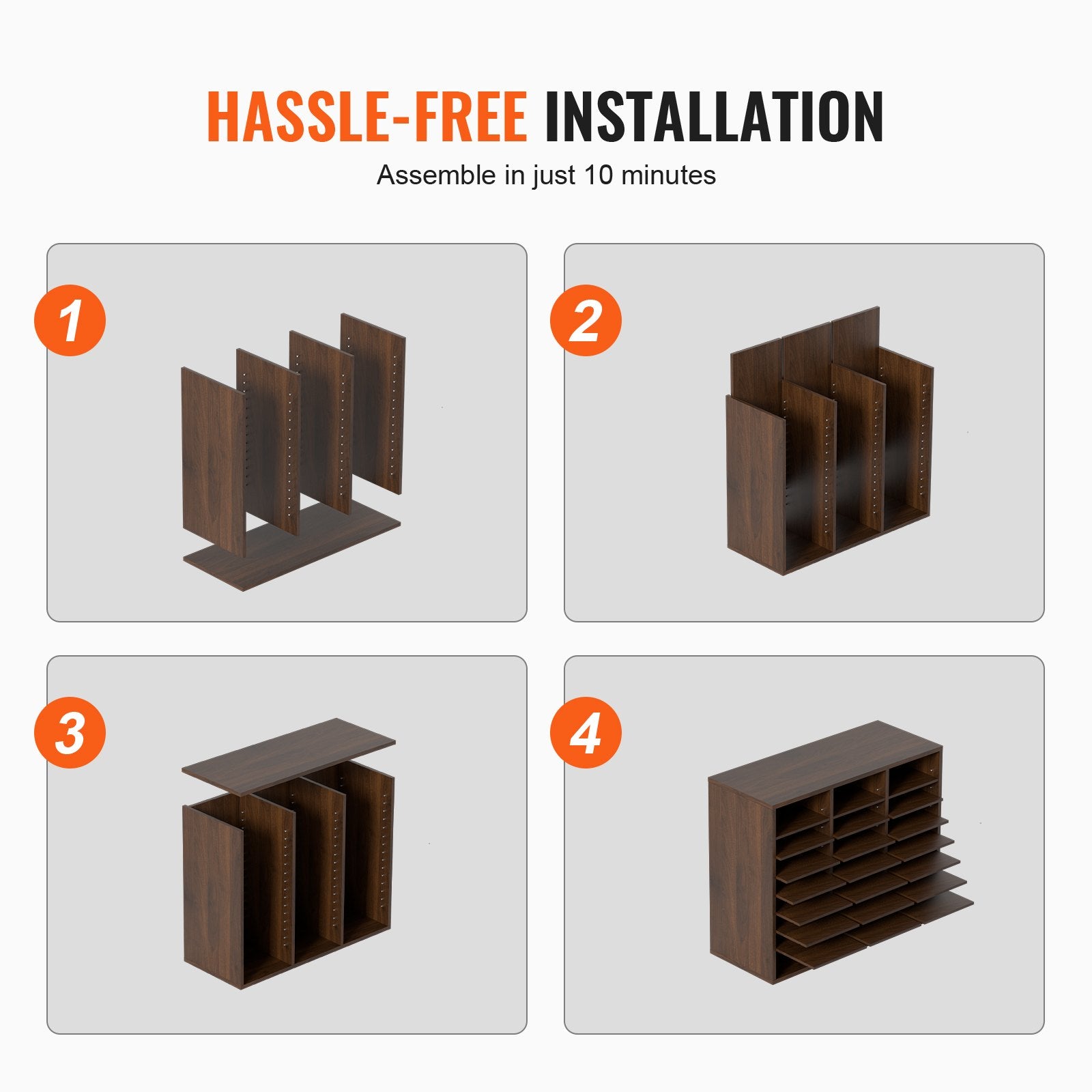 Wood Literature Organizer Adjustable File Sorter 24 Compartments Brown V952-MZWJZLFPJBH24D1RVV0