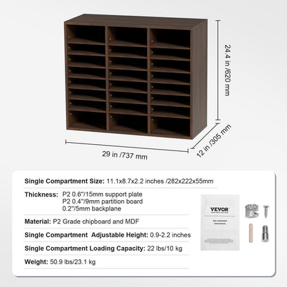 Wood Literature Organizer Adjustable File Sorter 24 Compartments Brown V952-MZWJZLFPJBH24D1RVV0
