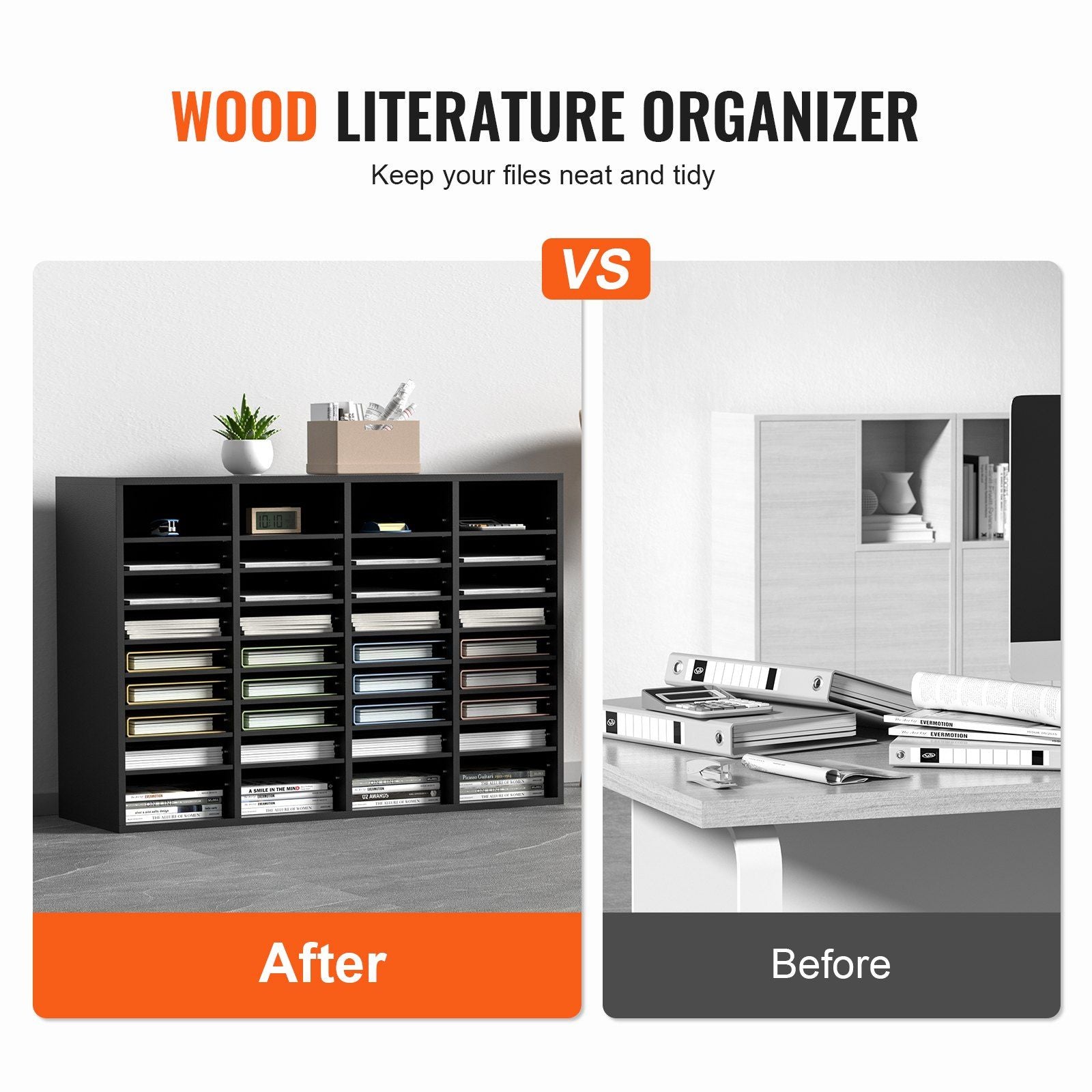 Wood Literature Organizer, 36 Compartments, File Sorter with Removable Shelves, Mailboxes Slot for Office V952-MZWJZLFPJBH363KG5V0
