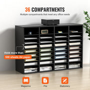 Wood Literature Organizer, 36 Compartments, File Sorter with Removable Shelves, Mailboxes Slot for Office V952-MZWJZLFPJBH363KG5V0