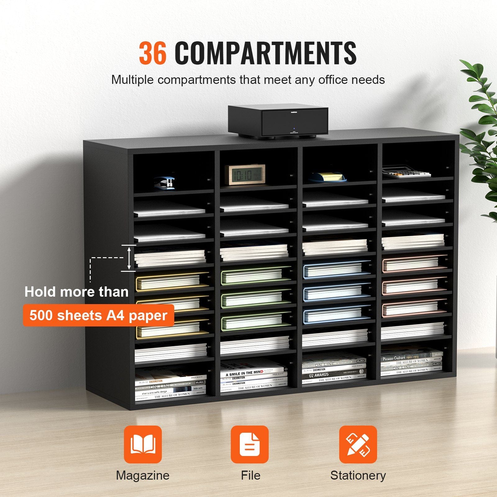 Wood Literature Organizer, 36 Compartments, File Sorter with Removable Shelves, Mailboxes Slot for Office V952-MZWJZLFPJBH363KG5V0