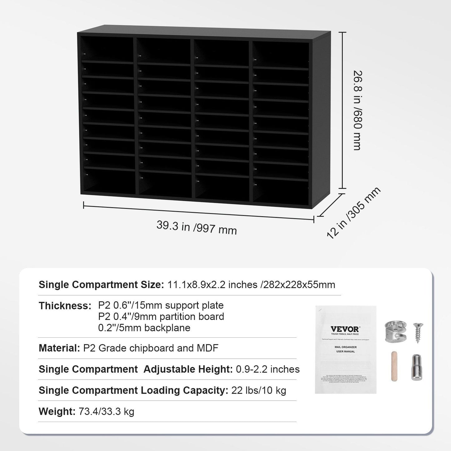Wood Literature Organizer, 36 Compartments, File Sorter with Removable Shelves, Mailboxes Slot for Office V952-MZWJZLFPJBH363KG5V0