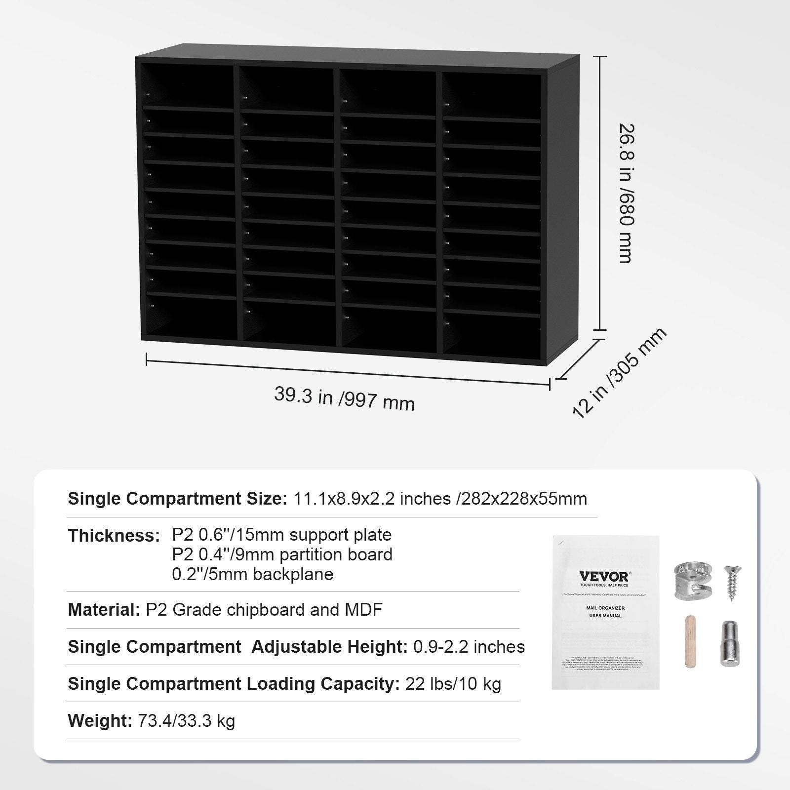Wood Literature Organizer, 36 Compartments, File Sorter with Removable Shelves, Mailboxes Slot for Office V952-MZWJZLFPJBH363KG5V0