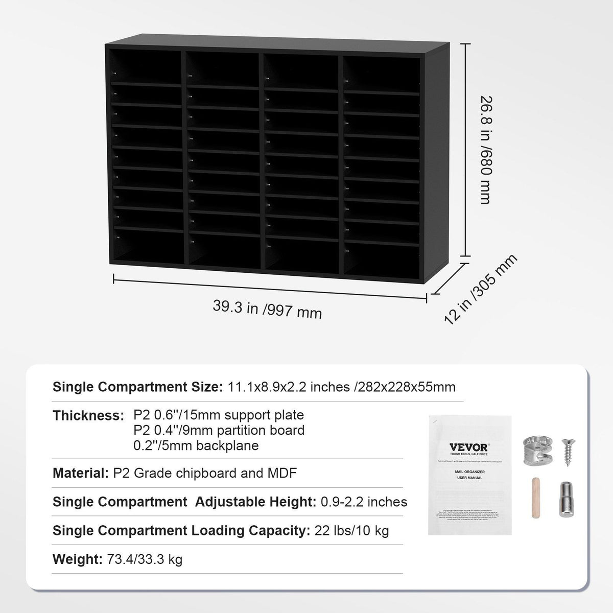 Wood Literature Organizer, 36 Compartments, File Sorter with Removable Shelves, Mailboxes Slot for Office V952-MZWJZLFPJBH363KG5V0