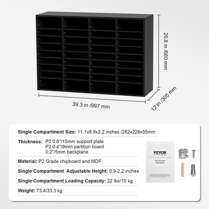Wood Literature Organizer, 36 Compartments, File Sorter with Removable Shelves, Mailboxes Slot for Office V952-MZWJZLFPJBH363KG5V0