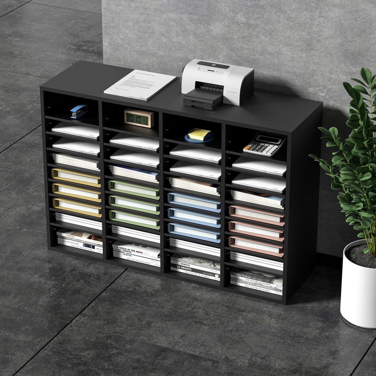 Wood Literature Organizer, 36 Compartments, File Sorter with Removable Shelves, Mailboxes Slot for Office V952-MZWJZLFPJBH363KG5V0