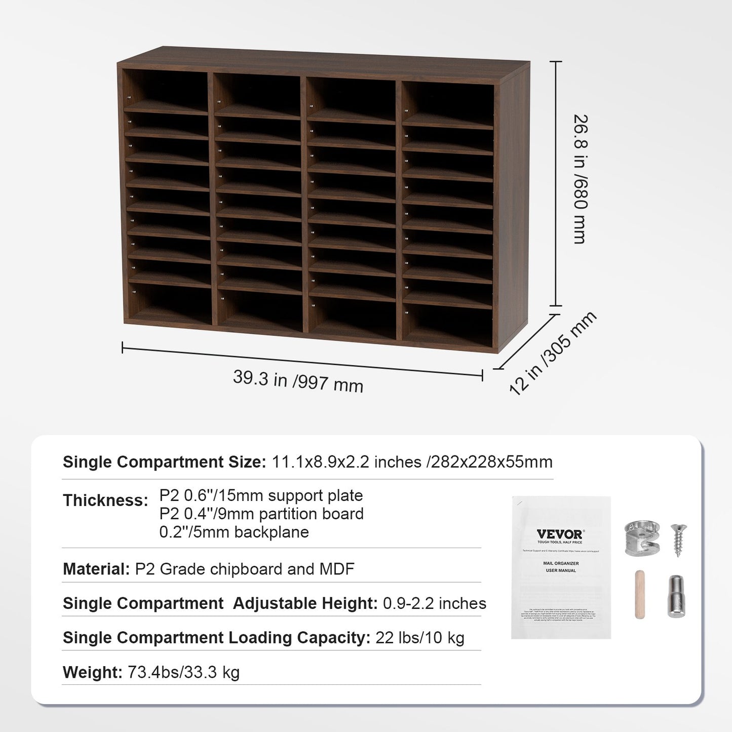Literature Organizers, 36 Compartments Office Mailbox with Adjustable Shelves, Wood Literature Sorter V952-MZWJZLFPJBH36S6H5V0