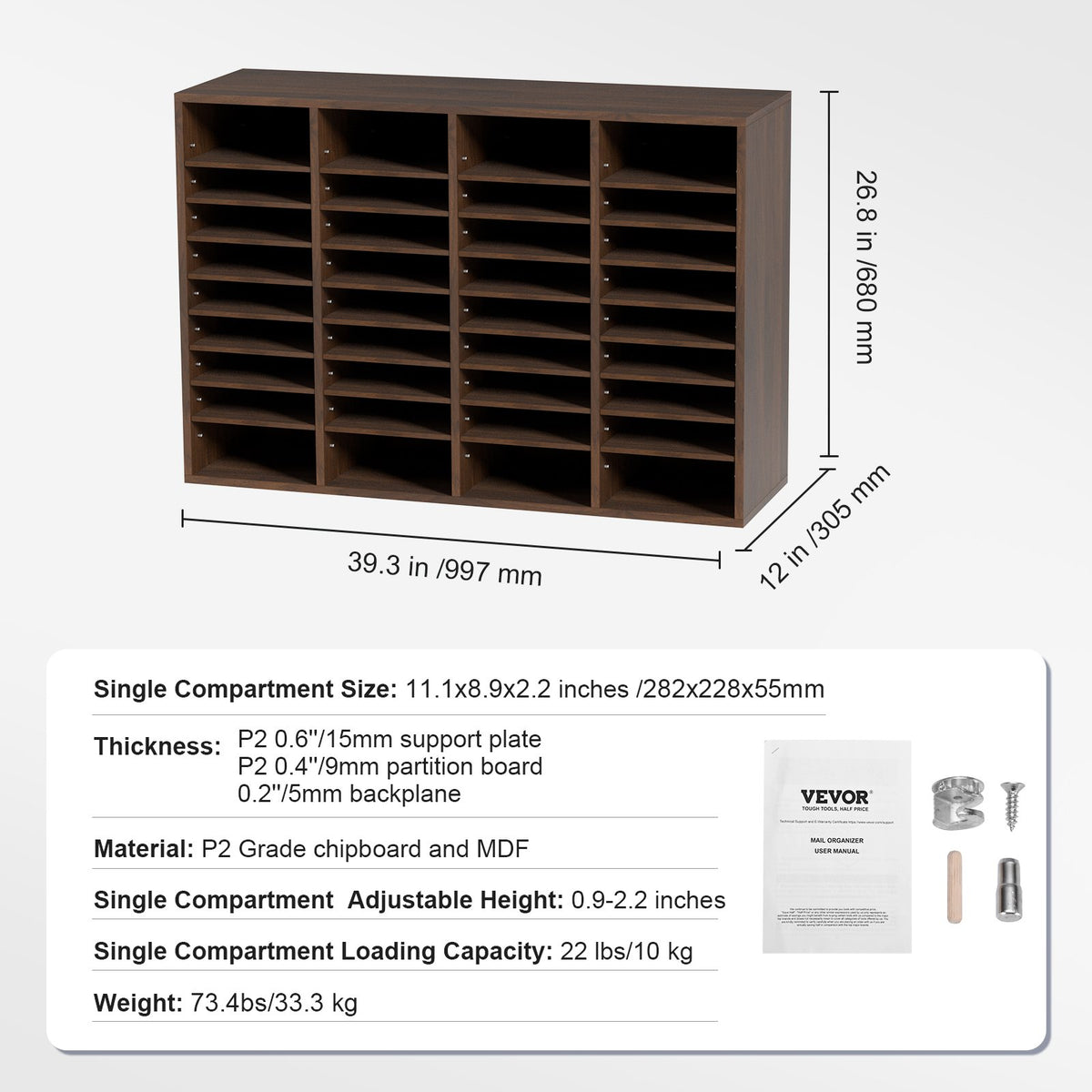 Literature Organizers, 36 Compartments Office Mailbox with Adjustable Shelves, Wood Literature Sorter V952-MZWJZLFPJBH36S6H5V0