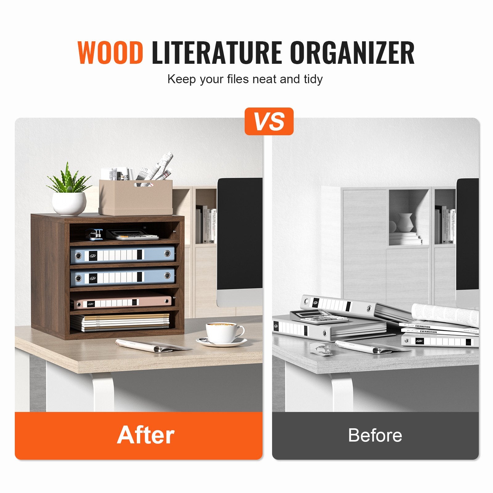 Wood Literature Organizer Adjustable File Sorter 5 Compartments Brown V952-MZWJZLFPJBHB5IQZ7V0
