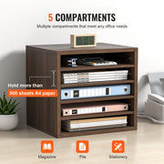 Wood Literature Organizer Adjustable File Sorter 5 Compartments Brown V952-MZWJZLFPJBHB5IQZ7V0