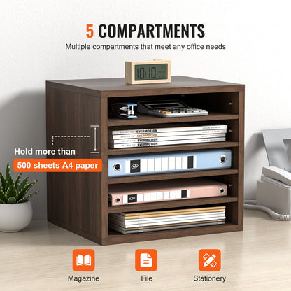Wood Literature Organizer Adjustable File Sorter 5 Compartments Brown V952-MZWJZLFPJBHB5IQZ7V0