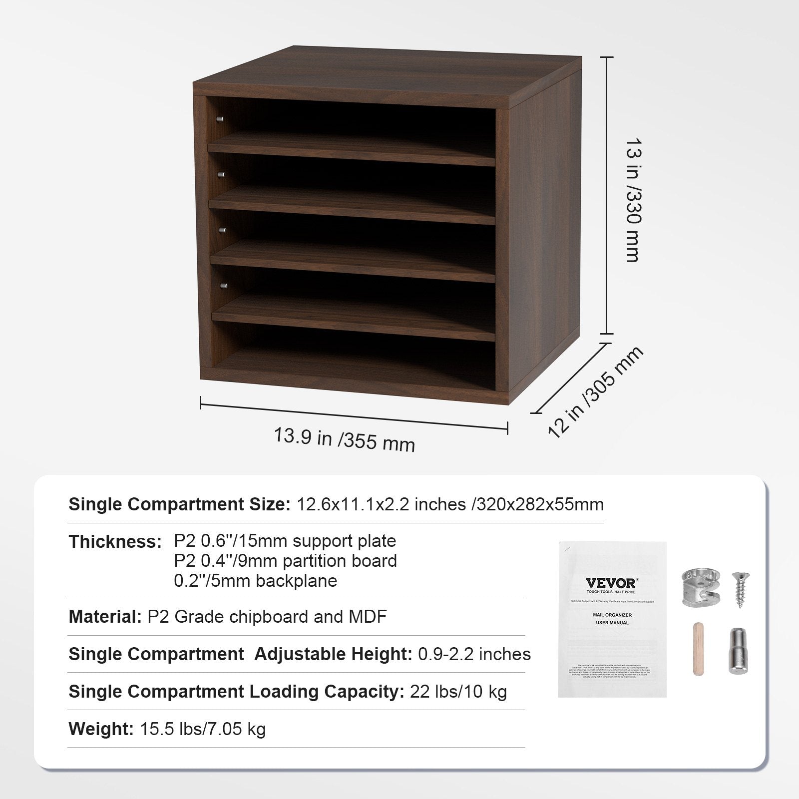 Wood Literature Organizer Adjustable File Sorter 5 Compartments Brown V952-MZWJZLFPJBHB5IQZ7V0