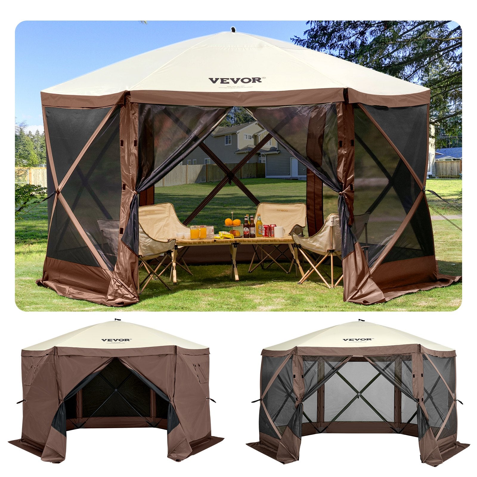 Pop-up Camping Gazebo Camping Canopy Shelter 6 Sided 10' x 10' Sun Shade V952-MZY610FT10FT67P5KV0