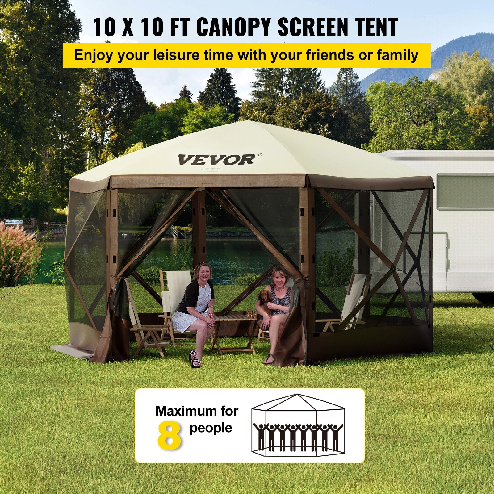 Pop-up Camping Gazebo Camping Canopy Shelter 6 Sided 10' x 10' Sun Shade V952-MZY610FT10FT67P5KV0
