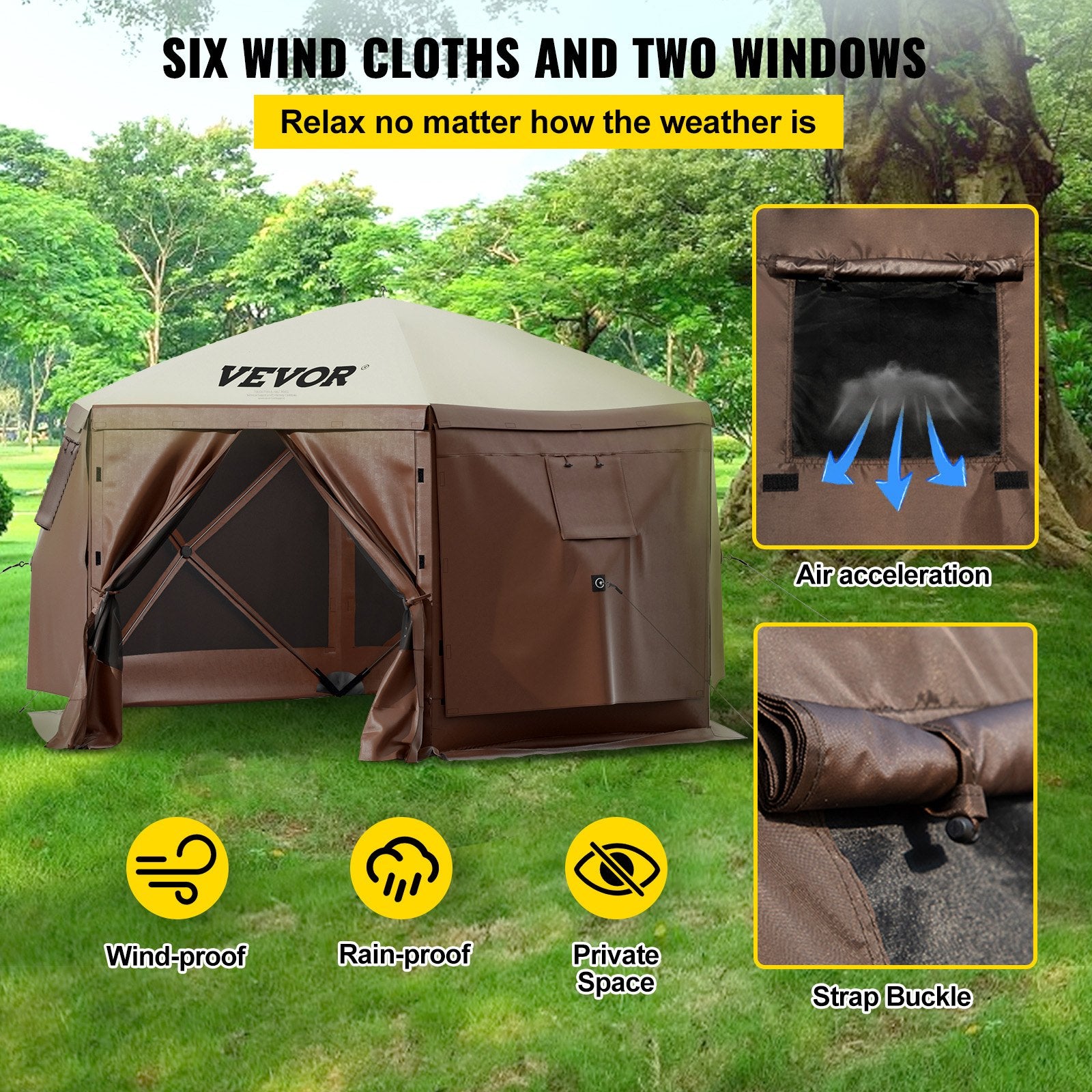 Pop-up Camping Gazebo Camping Canopy Shelter 6 Sided 10' x 10' Sun Shade V952-MZY610FT10FT67P5KV0