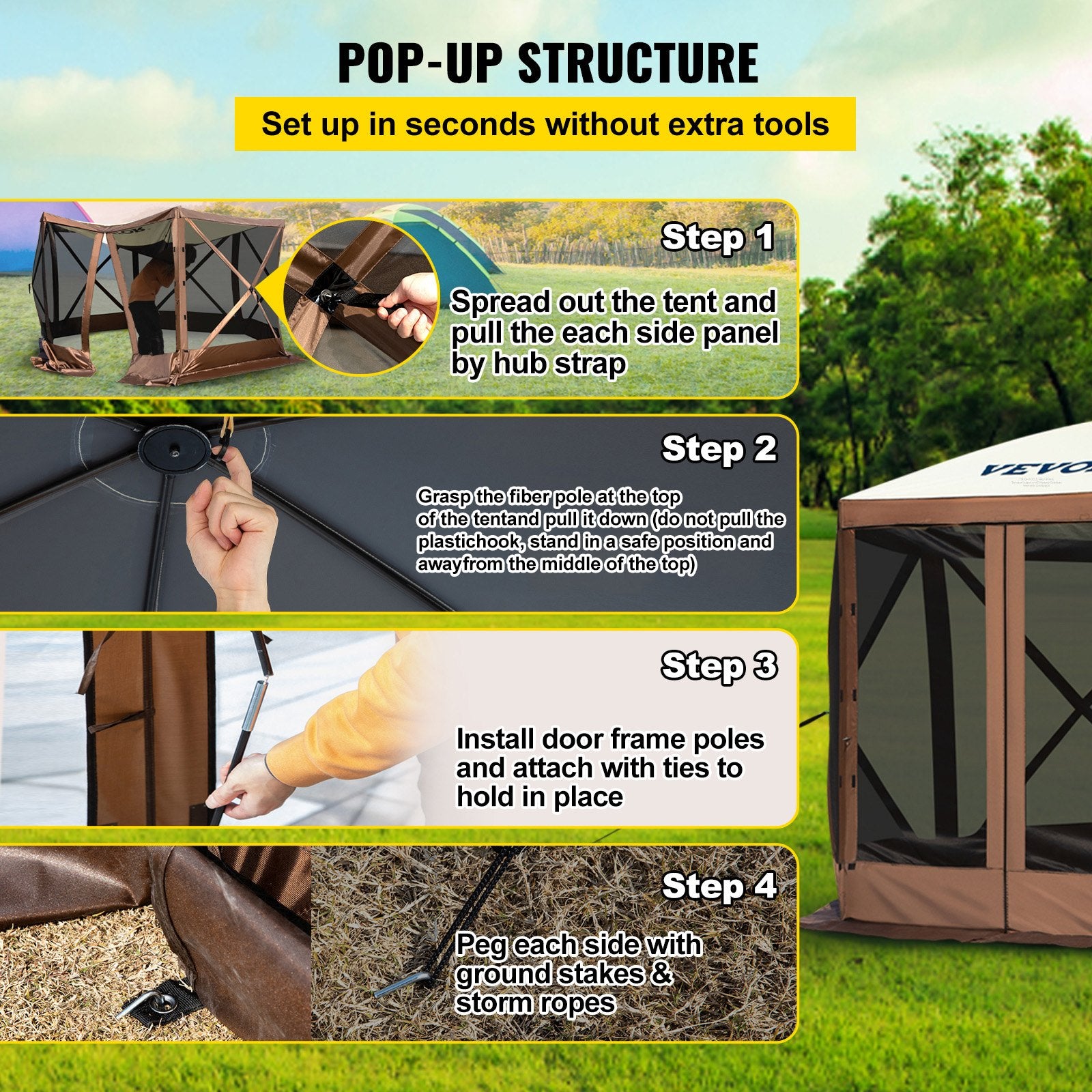 Pop-up Camping Gazebo Camping Canopy Shelter 6 Sided 10' x 10' Sun Shade V952-MZY610FT10FT67P5KV0