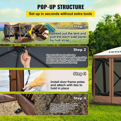 Pop-up Camping Gazebo Camping Canopy Shelter 6 Sided 10' x 10' Sun Shade V952-MZY610FT10FT67P5KV0