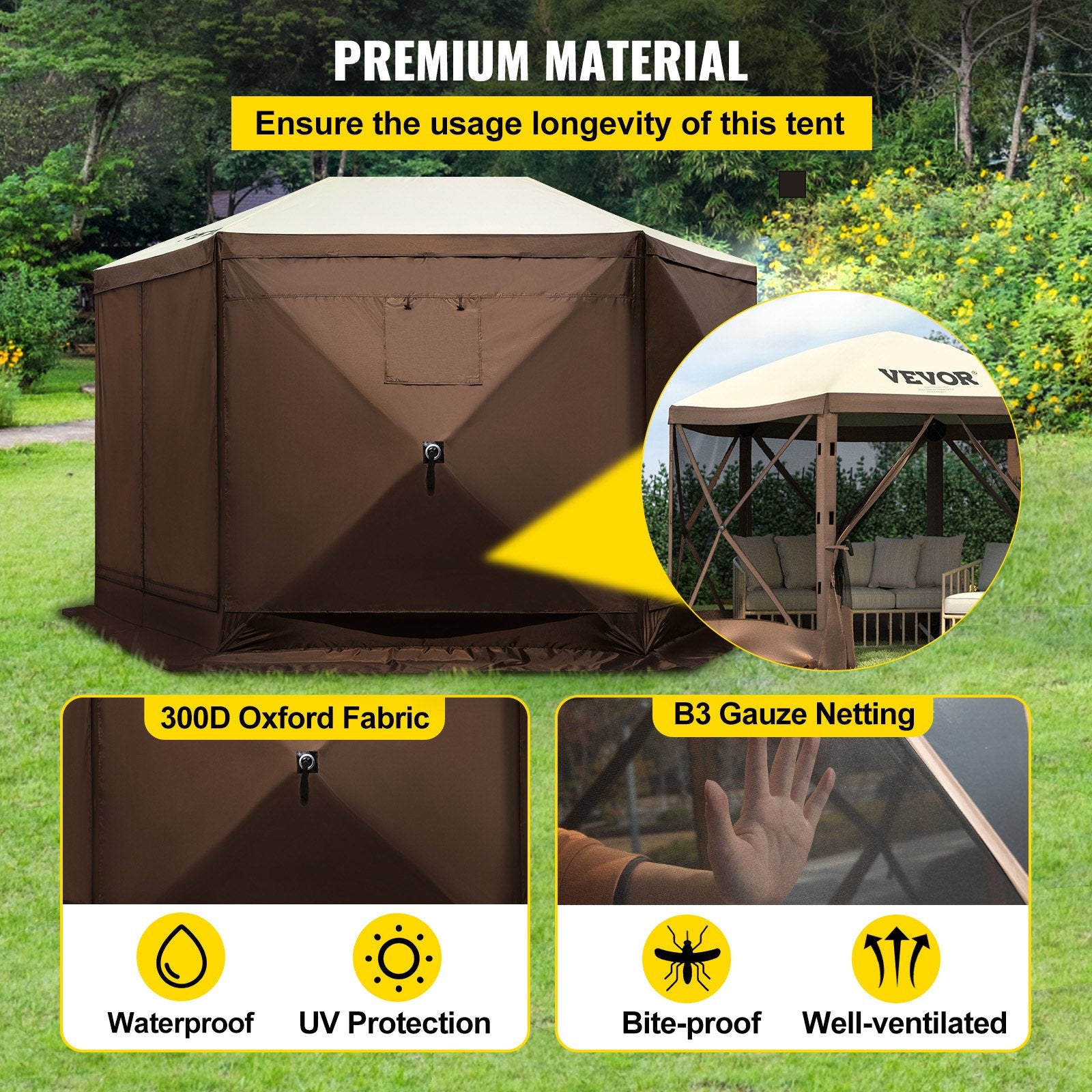 Pop-up Camping Gazebo Camping Canopy Shelter 6 Sided 10' x 10' Sun Shade V952-MZY610FT10FT67P5KV0