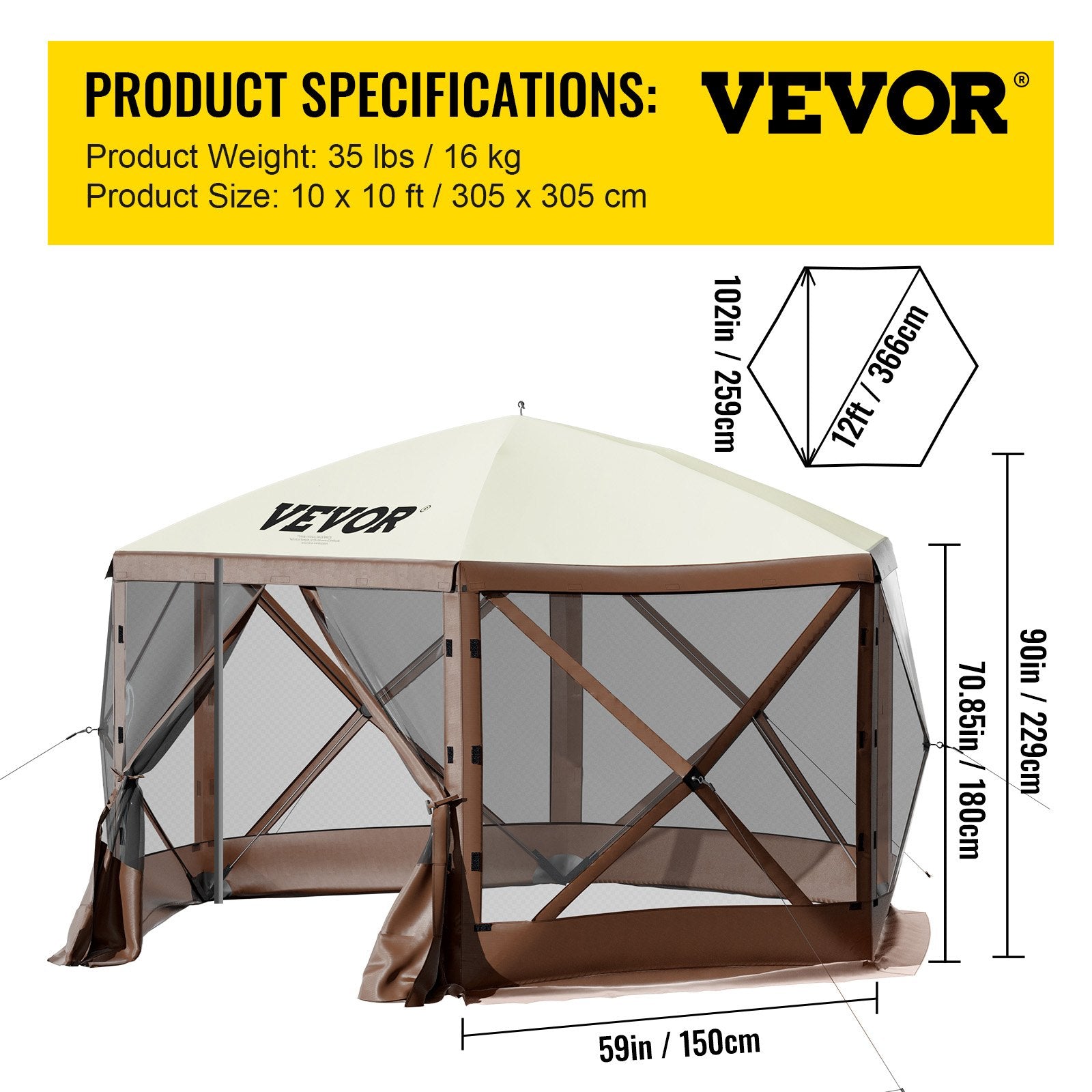 Pop-up Camping Gazebo Camping Canopy Shelter 6 Sided 10' x 10' Sun Shade V952-MZY610FT10FT67P5KV0