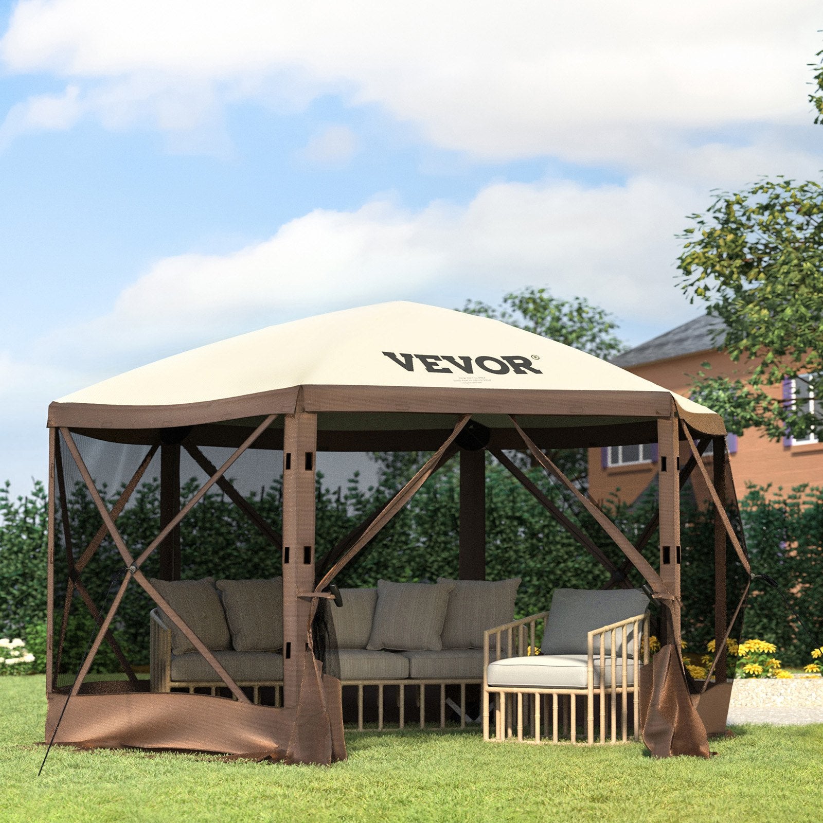 Pop-up Camping Gazebo Camping Canopy Shelter 6 Sided 10' x 10' Sun Shade V952-MZY610FT10FT67P5KV0
