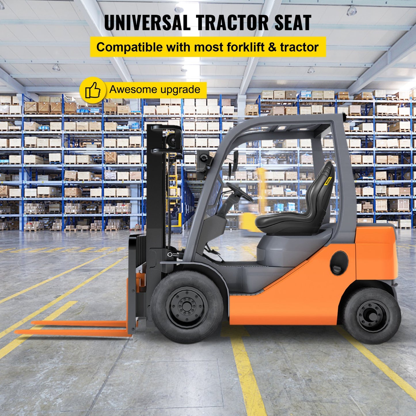 Universal Lawn Tractor Seat Replacement, Compact High Back Mower Seat, Black Vinyl Forklift Seat, Central V952-MZYHS2QISSGOKYL39V0