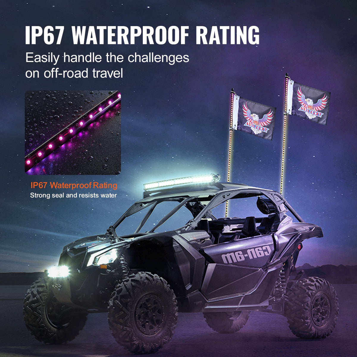 2 PCS 3 FT Whip Light, APP & RF Remote Control Led Whip Light, Waterproof RGB Chasing Lighted Whips with 4 V952-NBKJPPTDZ3YC08D12V9