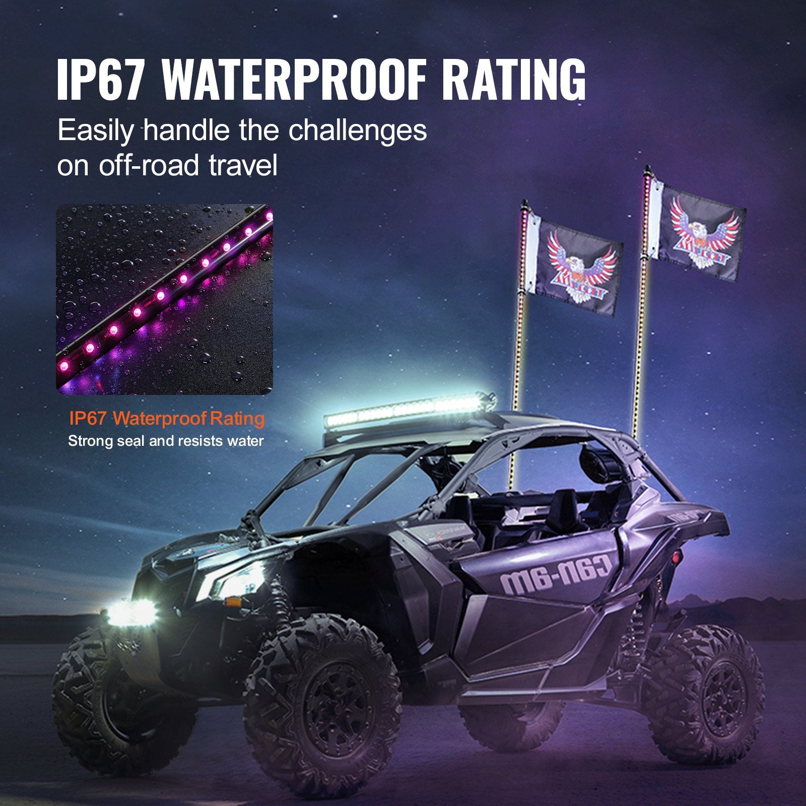 2 PCS 3 FT Whip Light, APP & RF Remote Control Led Whip Light, Waterproof RGB Chasing Lighted Whips with 4 V952-NBKJPPTDZ3YC08D12V9