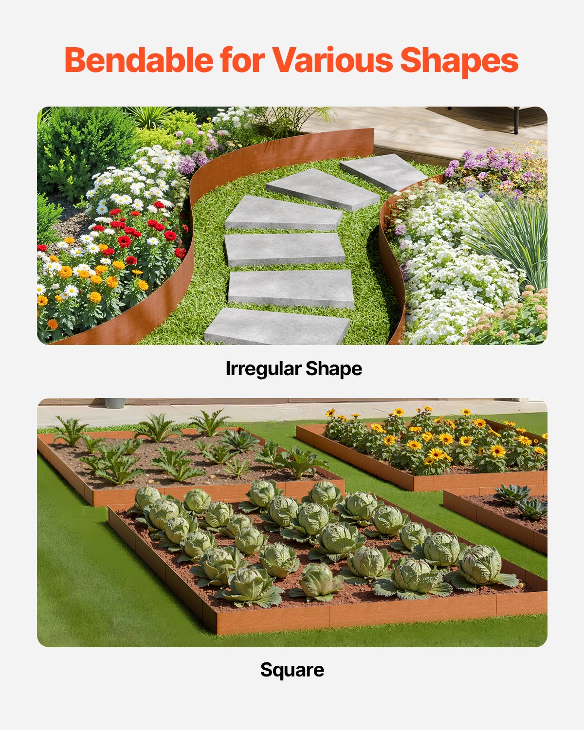 Steel Landscape Edging, 6 Packs 40 x 8 in Weather-Resistant & Pre-Rust Metal Landscape Edging, Bendable V952-NHGJSPZ6PCS46POJUV0