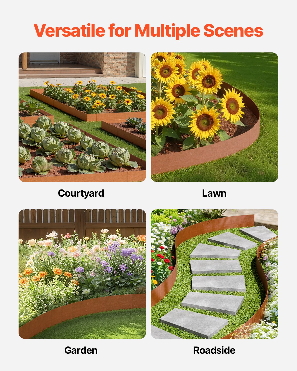 Steel Landscape Edging, 6 Packs 40 x 8 in Weather-Resistant & Pre-Rust Metal Landscape Edging, Bendable V952-NHGJSPZ6PCS46POJUV0