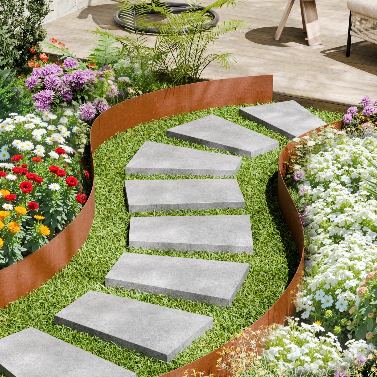 Steel Landscape Edging, 6 Packs 40 x 8 in Weather-Resistant & Pre-Rust Metal Landscape Edging, Bendable V952-NHGJSPZ6PCS46POJUV0