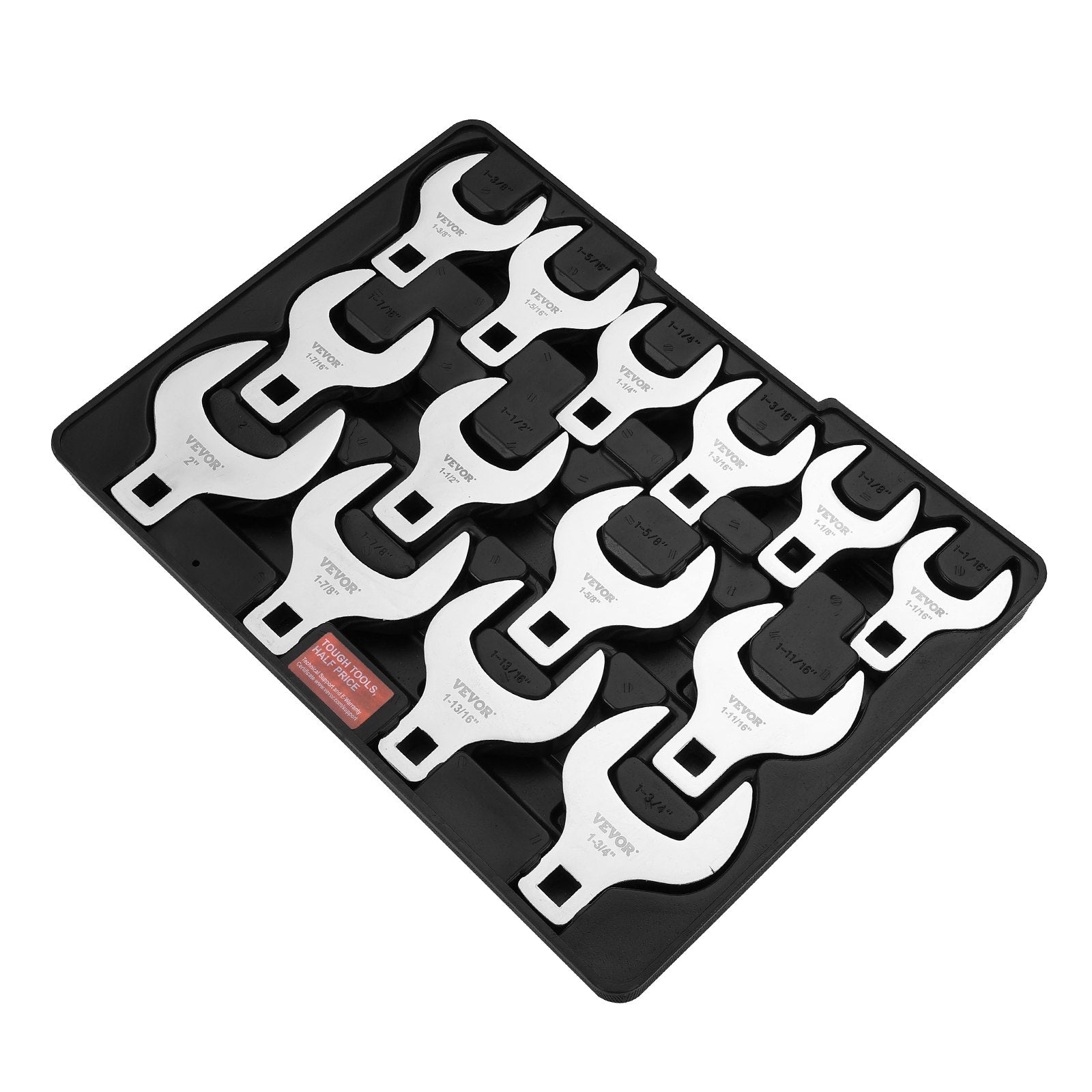 Crowfoot Wrench Set, 1/2" Drive 14-Piece SAE (1-1/16" - 2") Crows Foot Wrench Set with Storage Tray, 40CR V952-NJBSTZJT1214TFIT9V0