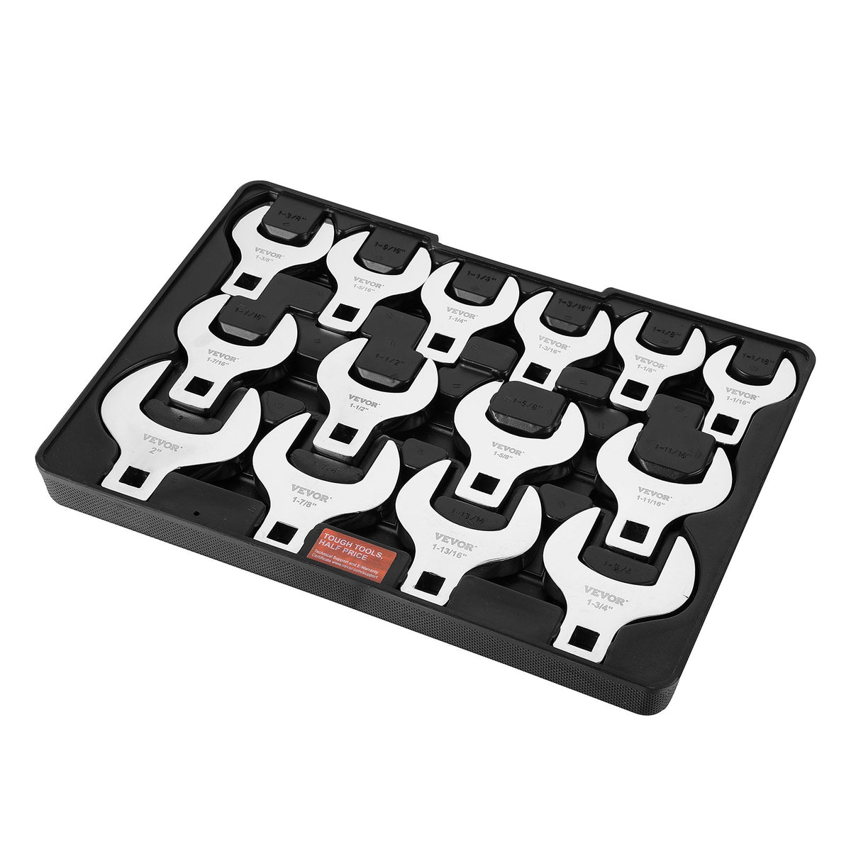 Crowfoot Wrench Set, 1/2" Drive 14-Piece SAE (1-1/16" - 2") Crows Foot Wrench Set with Storage Tray, 40CR V952-NJBSTZJT1214TFIT9V0