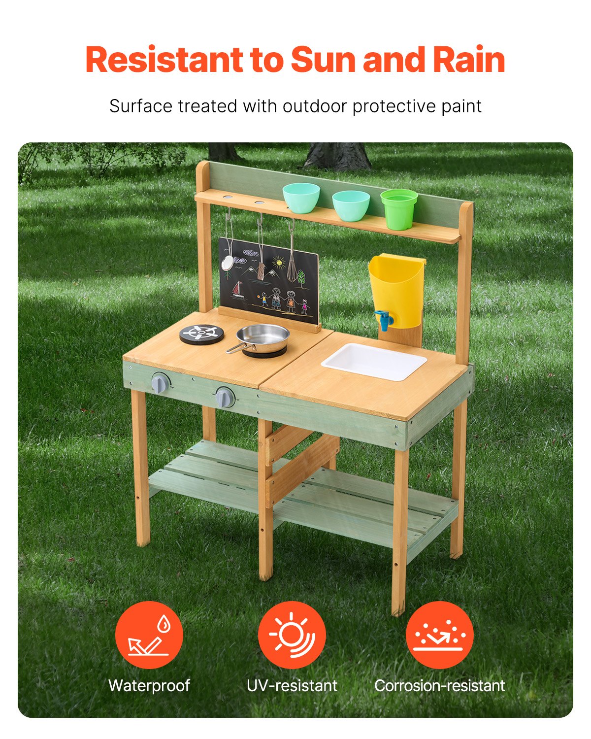 Wooden Mud Kitchen Outdoor Toy Play Kitchen Set for Kids Pretend Playset V952-NJCFJDK30INCJRL7DV0