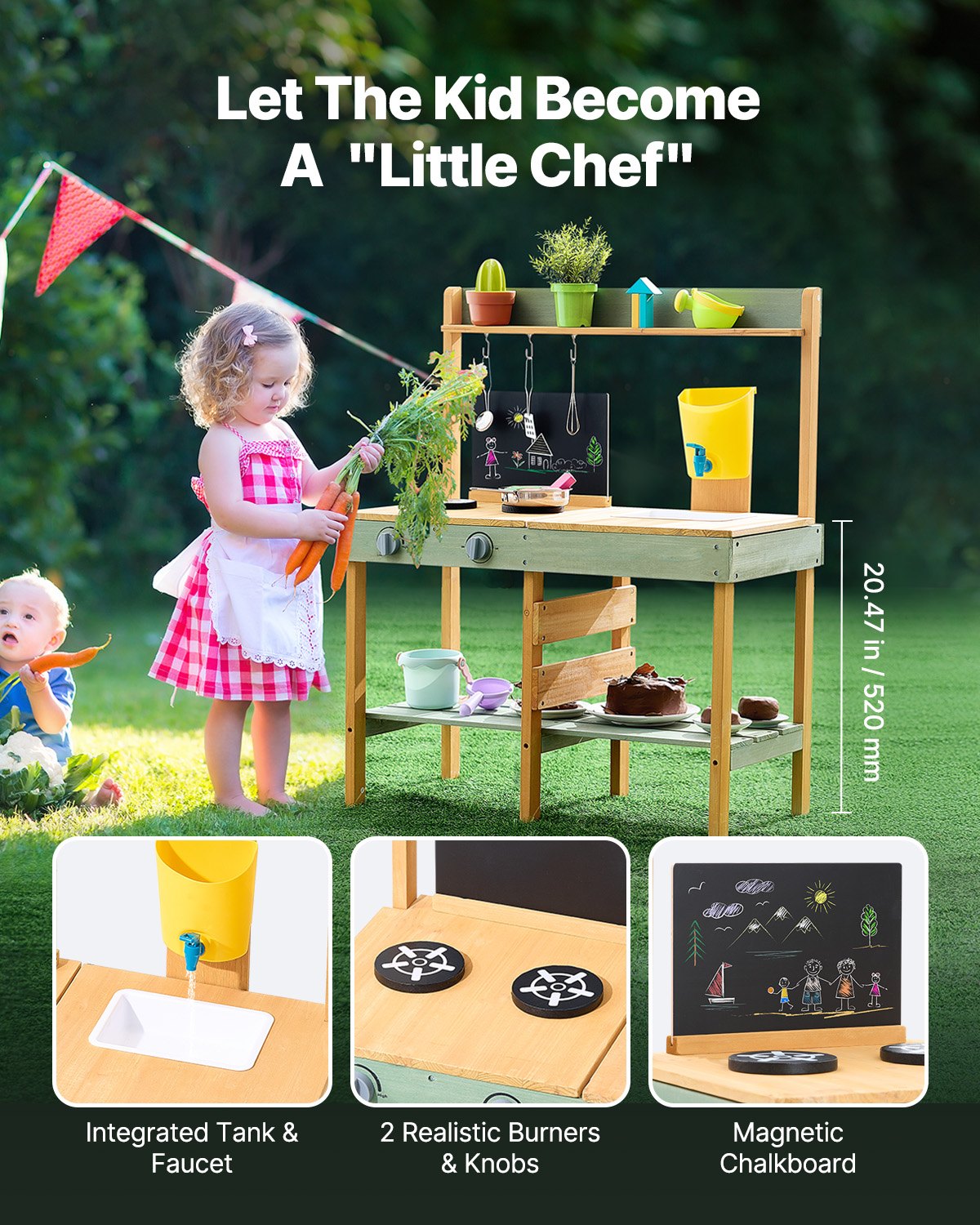 Wooden Mud Kitchen Outdoor Toy Play Kitchen Set for Kids Pretend Playset V952-NJCFJDK30INCJRL7DV0