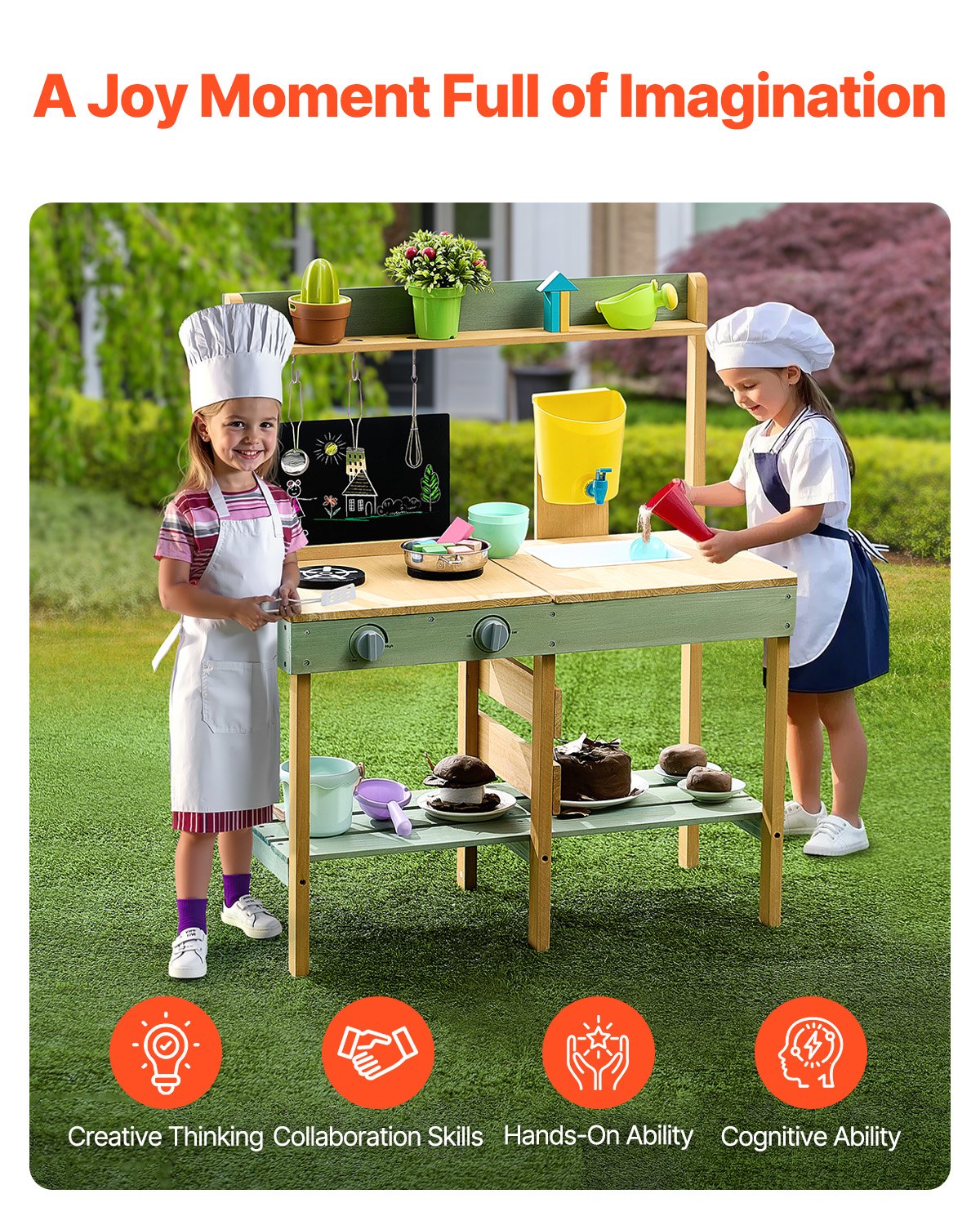 Wooden Mud Kitchen Outdoor Toy Play Kitchen Set for Kids Pretend Playset V952-NJCFJDK30INCJRL7DV0
