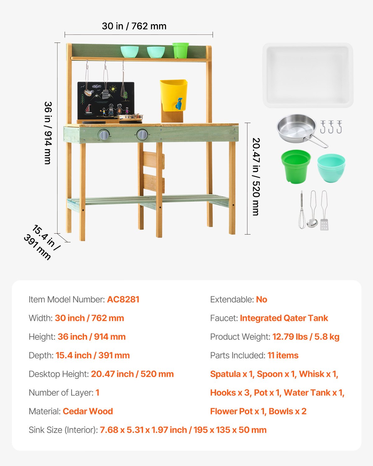 Wooden Mud Kitchen Outdoor Toy Play Kitchen Set for Kids Pretend Playset V952-NJCFJDK30INCJRL7DV0