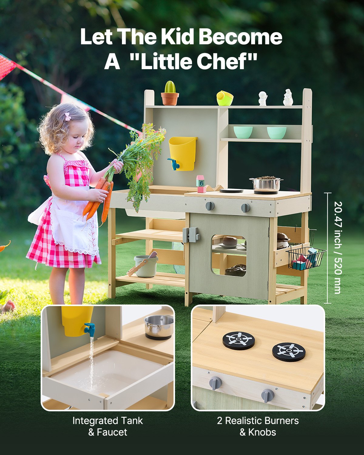 Wooden Mud Kitchen Outdoor Toy Play Kitchen Set for Kids Pretend Playset V952-NJCFJDK35INC4D3XEV0