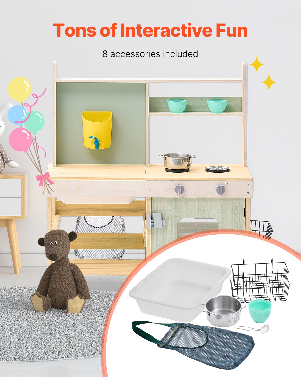 Wooden Mud Kitchen Outdoor Toy Play Kitchen Set for Kids Pretend Playset V952-NJCFJDK35INC4D3XEV0
