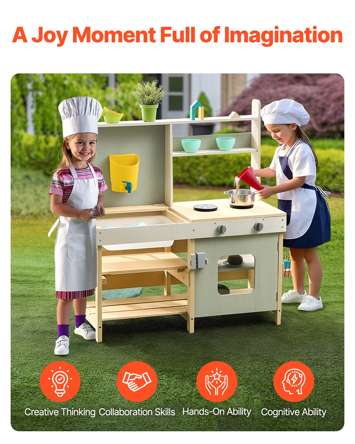 Wooden Mud Kitchen Outdoor Toy Play Kitchen Set for Kids Pretend Playset V952-NJCFJDK35INC4D3XEV0